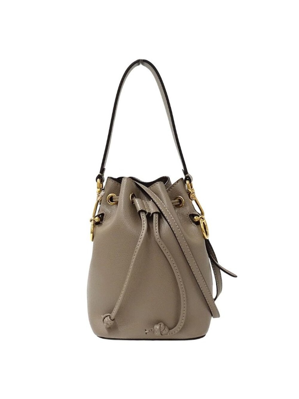 Fendi 2-Way Shoulder Bag Montresor Mini Leather Greige Drawstring
